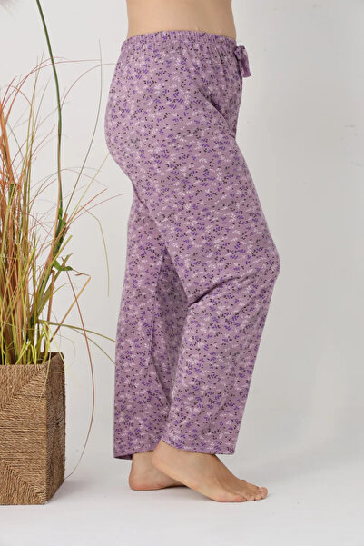 Serena Women's Big Size Pajama Pants, Purple with Multicolored Flowers