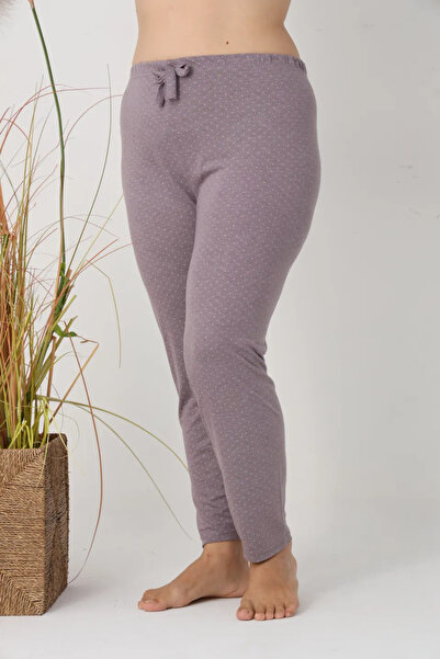 Serena Women's Big Size Pajama Pants, Gray with Pink Dots