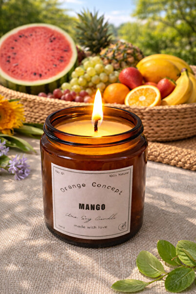 ORANGE CONCEPT Mango Kokulu Mum - %100 Doğal Soya Mumu - Metal Kapaklı Cam Ka...
