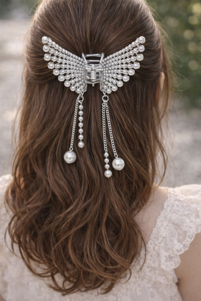 MakeWell Stone-Embellished Butterfly Hair Clip – Gold and Silver Color Women'...