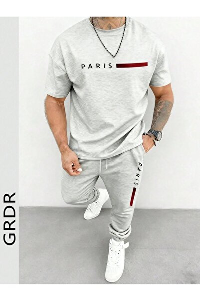 puolikuu Men's Oversized Tracksuit Set - Parisbmba Printed Tshi̇rt - Eşortman