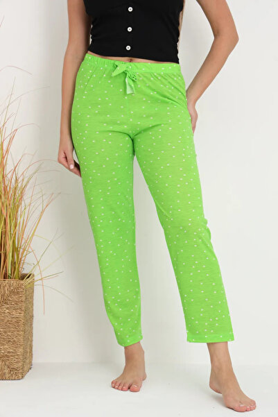 Serena Women's bright green pajama pants with white dots