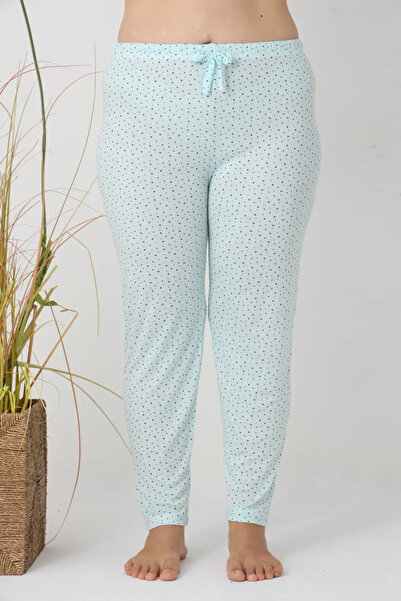 Serena Women's Big Size Pajama Pants, Turquoise with Black Dots
