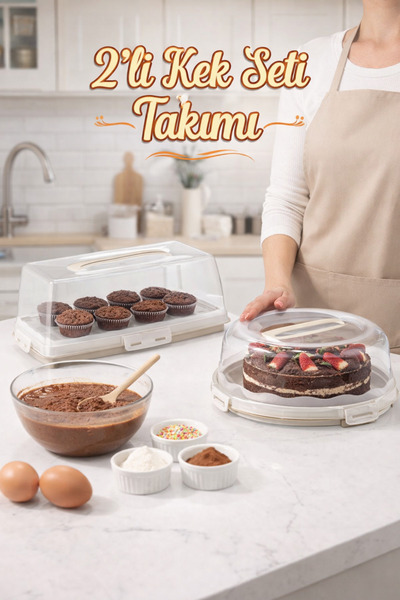 PONÇİK STORE Set of 2 Cake Pastry Storage Container Round Locking Transport T...