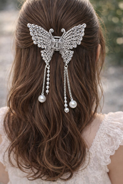 MakeWell Stone-Embellished Butterfly Hair Clip – Gold and Silver Color Women'...