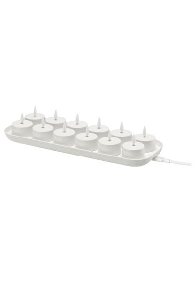 IKEA Skatgas LEDli tealight mum,donmezco, beyaz şarj tepsili