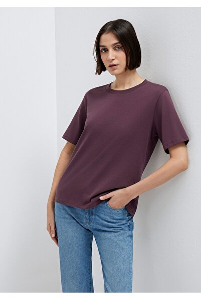 Mavi guler rotund basic croială normală bumbac 100% femei tricou