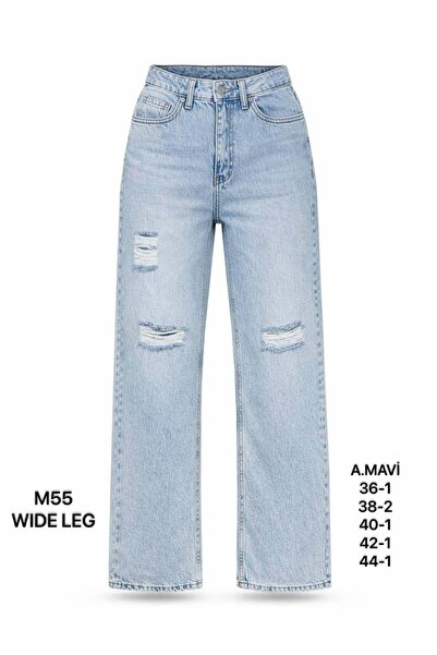 Miss Poem Pantaloni de damă, albastru deschis, cu detaliu rupt și croială largă