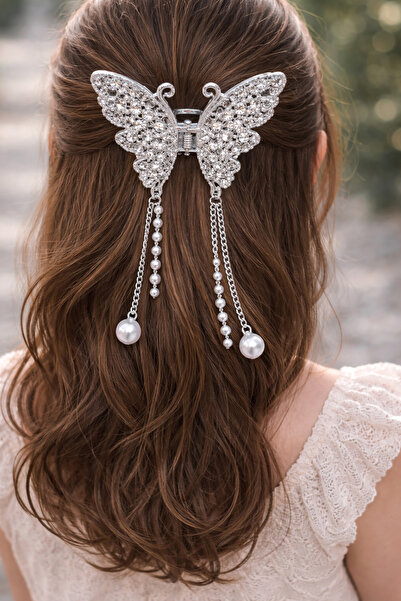 MakeWell Stone-Embellished Butterfly Hair Clip – Gold and Silver Color Women'...