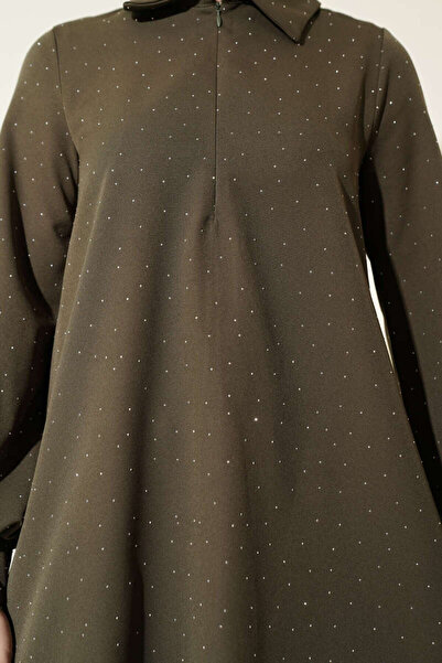 Burcia Shirt Collar Stone Decorated Double Set