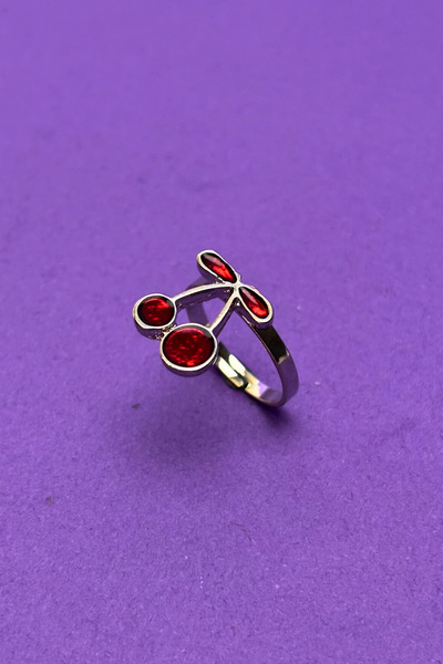 Begondio Chic and Modern Design with Cherry Motif Minimal Adjustable Women's Ring