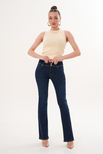 MINCHETTO 6040 - Kadın Düşük Bel Flare Fit İspanyol Paça Jean Pantolon