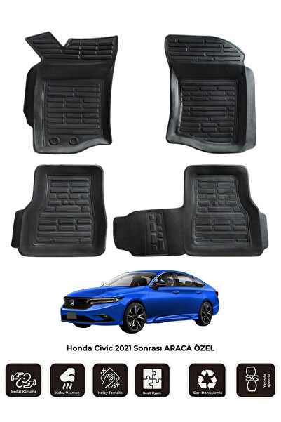 Honda Civic 2021 Sonrası ARACA ÖZEL 3D Havuzlu Oto Paspas 4 Parça Kauçuk Araç Paspası Kaymaz Taban K