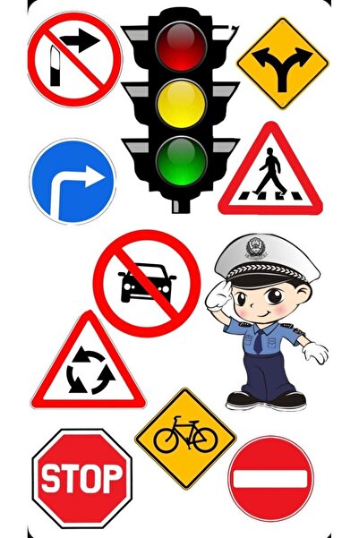 Limitless Design Trafik İşaretleri Eğitici Poster – Çocuklar İçin Trafik Kura...