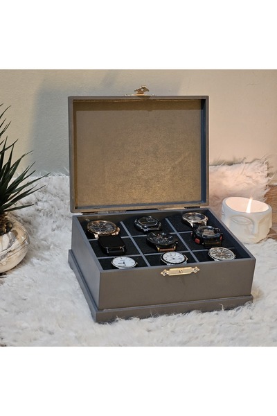 Tekir Store evinizi güzelleştirin صندوق ساعات خشبي مكون من 9 أقسام، صندوق تخز...