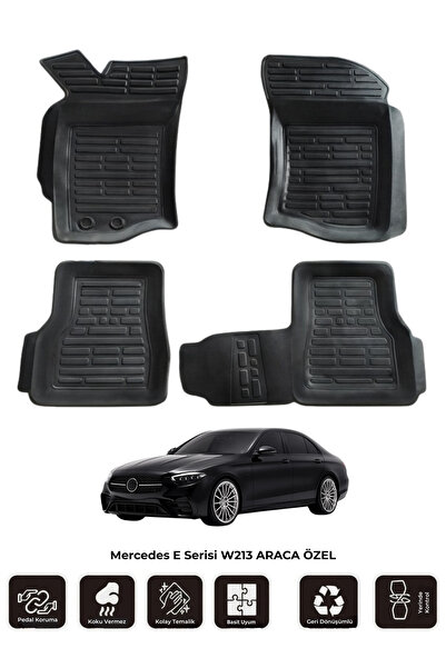 Mercedes E Serisi W213 ARACA ÖZEL 3D Havuzlu Oto Paspas 4 Parça Kauçuk Araç Paspası Kaymaz Taban Kol