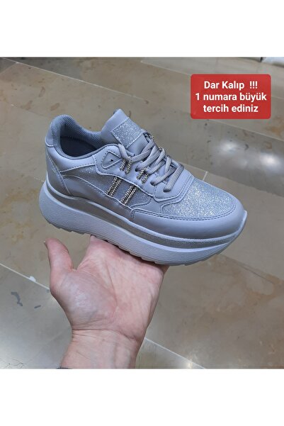 Emax Kadın Ortopedik Mevsimlik Su Geçirmez Kalın Taban Siyah-Gri Sneaker Spor...
