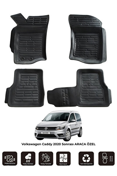 İtibar Volkswagen Caddy 2020 Sonrası ARACA ÖZEL 3D Havuzlu Oto Paspas 4 Parça Kauçuk Araç Paspası Kaymaz Ta