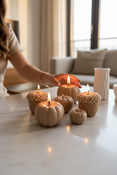 Natura Home Decor Kabak ve Palamut Dekoratif Mum Seti – Sonbahar Temalı Masa ...
