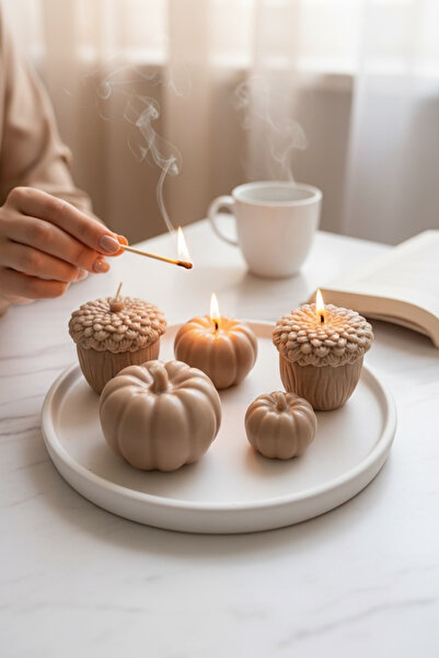 Natura Home Decor Kabak ve Palamut Dekoratif Mum Seti – Sonbahar Temalı Masa ...
