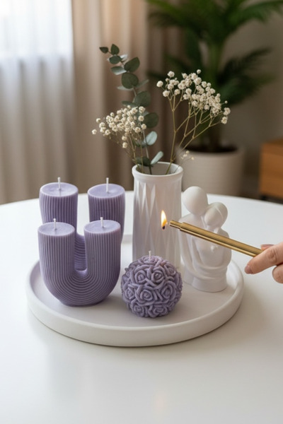 Natura Home Decor Lila Dekoratif Mum Seti – Modern Masa Dekoru