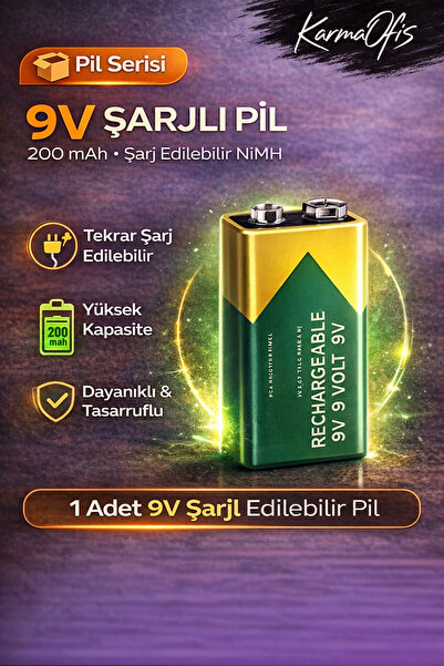 KarmaOfis 9V Şarj Edilebilir Pil 200 mAh | Şarjlı Pil | Dedektör, Mikrofon ve...