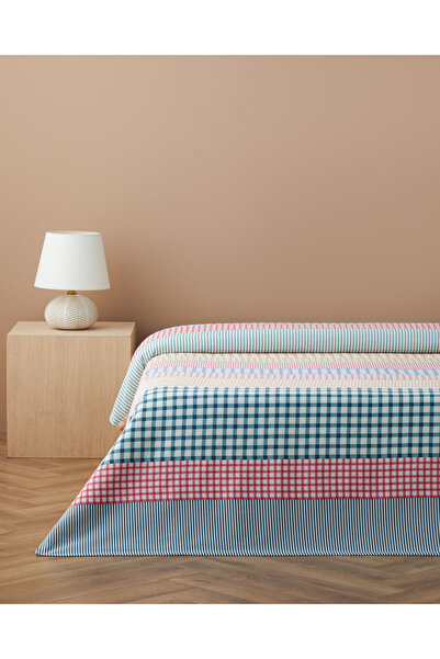 English Home Summer Grid Baskılı Pamuklu Çift Kişilik Pike 200x220 cm Turuncu