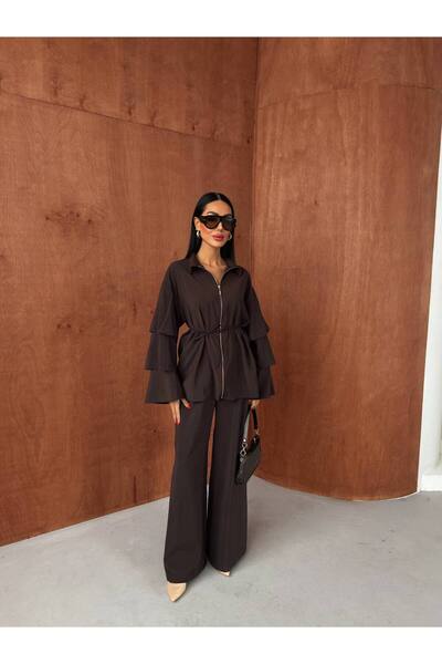 Miss Beyoğlu طقم بلوزة وبنطلون نسائي مكشكش