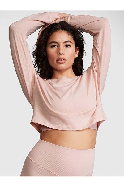 PINK Premium Pamuklu Crop Uzun Kollu Tişört