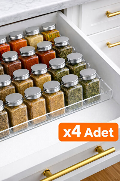 TutturX منظم منظم شفاف من البليكسي، حامل توابل، منظم للأدراج، 25 × 10 سم/4 قطع/