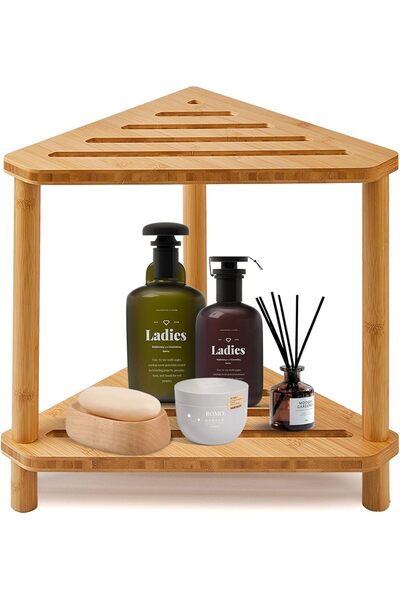 Arabest كرسي استحمام زاوية من بامبو ، مقعد استحمام مقاوم للماء من طبقتين مع م...