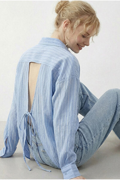 Bianco Lucci Women's Back Tie Detailed Self-Tie Striped Shirt 0004 60286030