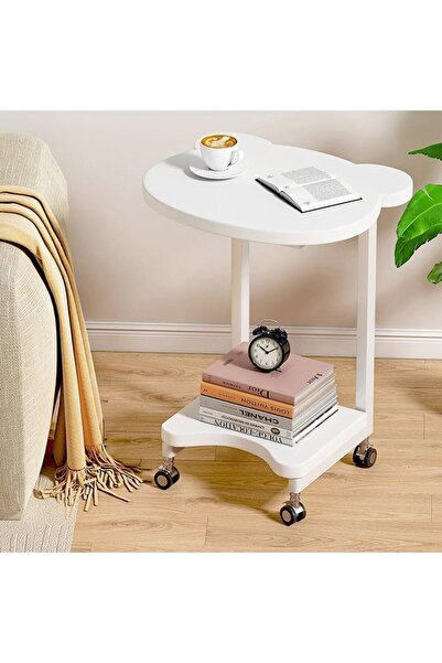 Arabest C Shaped Side Table with Wheels, Mobile End Table for Couch and Sofa,...