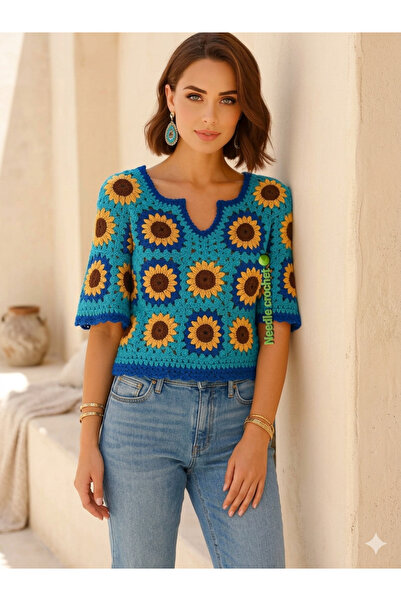 MEGA Megahan boutıque ayçiçek motıflı crochet yazlık baharlık el örgü tıg işi...