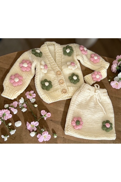 Barzey crafts EL örgüsü bebek çocuk hırka etek modeli Papatyalı detaylı Bebek...