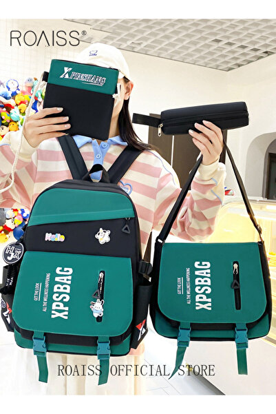 ROAISS 4 Piece Backpack Set In the Same Color Large Capacity Design with Styl...