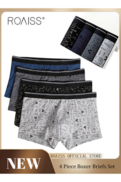 ROAISS Men Boxers 4 Pack Set Trend Men Teenage Boys Underwear Short Briefs Hi...