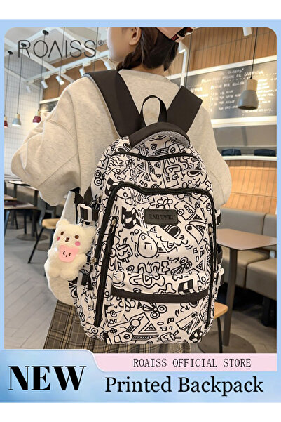 ROAISS Unisex School Bag with Adorable Pendant, Large Capacity Backpack with ...