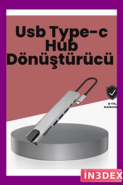 İN3DEX 8-in-1 Usb-C Converter HDMI and Ethernet Connection