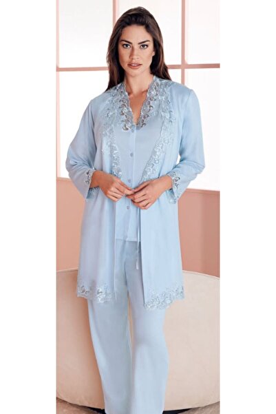 Espuar Women's Cotton in Lace Detailed 3-Piece Maternity Pajama Set