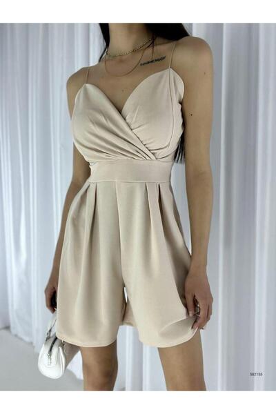 Modafeminen Stretchy Crepe Fabric Suspender Skirt Look Shorts Jumpsuit 582155...