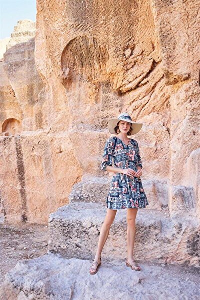 Aria's Closet Arias Closet Ethnic Patterned Truvakar Sleeve V-Neck Dress