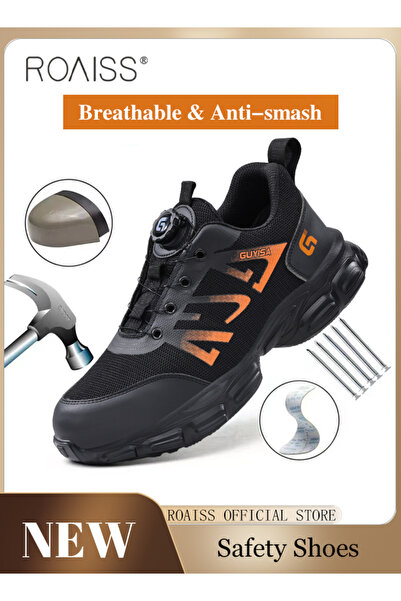ROAISS أحذية أمان رجالية ذات مقدمة فولاذية مزودة بإبزيم دوار مريح، أحذية عمل ...