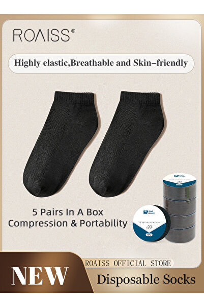 ROAISS 5 Pairs of Unisex Disposable Socks Pure Color Cotton Polyester Portabl...