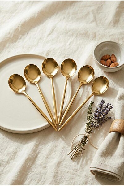 EWs Set of 6 Luxury Gold Stainless Steel Dessert Spoons (16 cm)