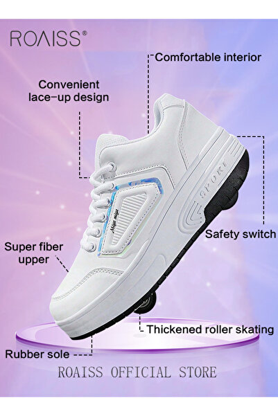 ROAISS أحذية تزلج أنيقة للأطفال للجنسين بعجلتين، مناسبة للأنشطة الخارجية، لون...