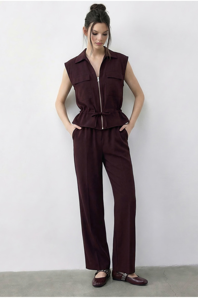 Bianco Lucci Pantaloni de damă cu fermoar, dublu ajustabili, cu cu buzunare t...