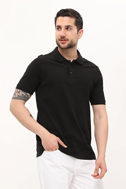 Uniprom Μπλουζάκι με γιακά πόλο 100% Βαμβάκι Μαύρο Ανδρικό