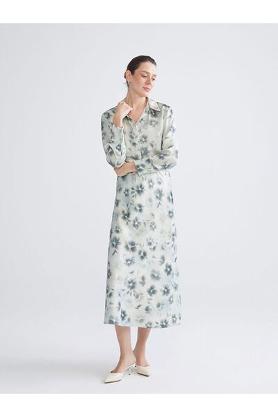 LC Waikiki Lcwaikiki Classic Mixed Elastic Waist Floral A-Line Satin Skirt