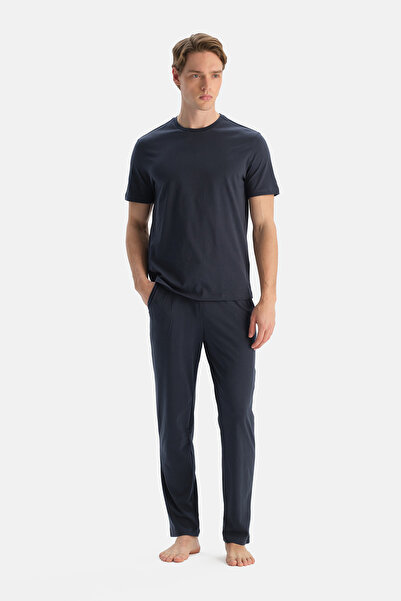 Dagi Navy Blue Crew Neck T-Shirt and Pants Set
